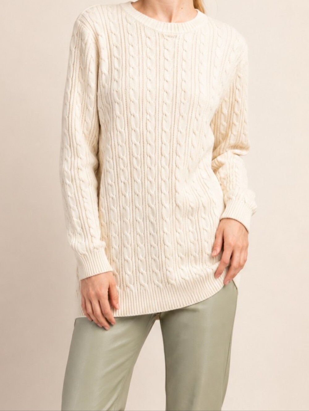 St. John's Bay Cream Cable Knit Crewneck Sweater